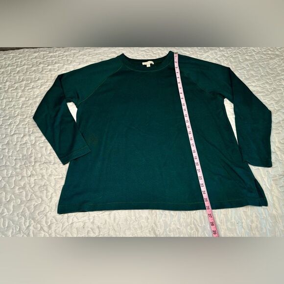 Eileen Fisher Green Raglan Sleeve Top Minimalist Organic Cotton Blend Medium - Picture 12 of 13